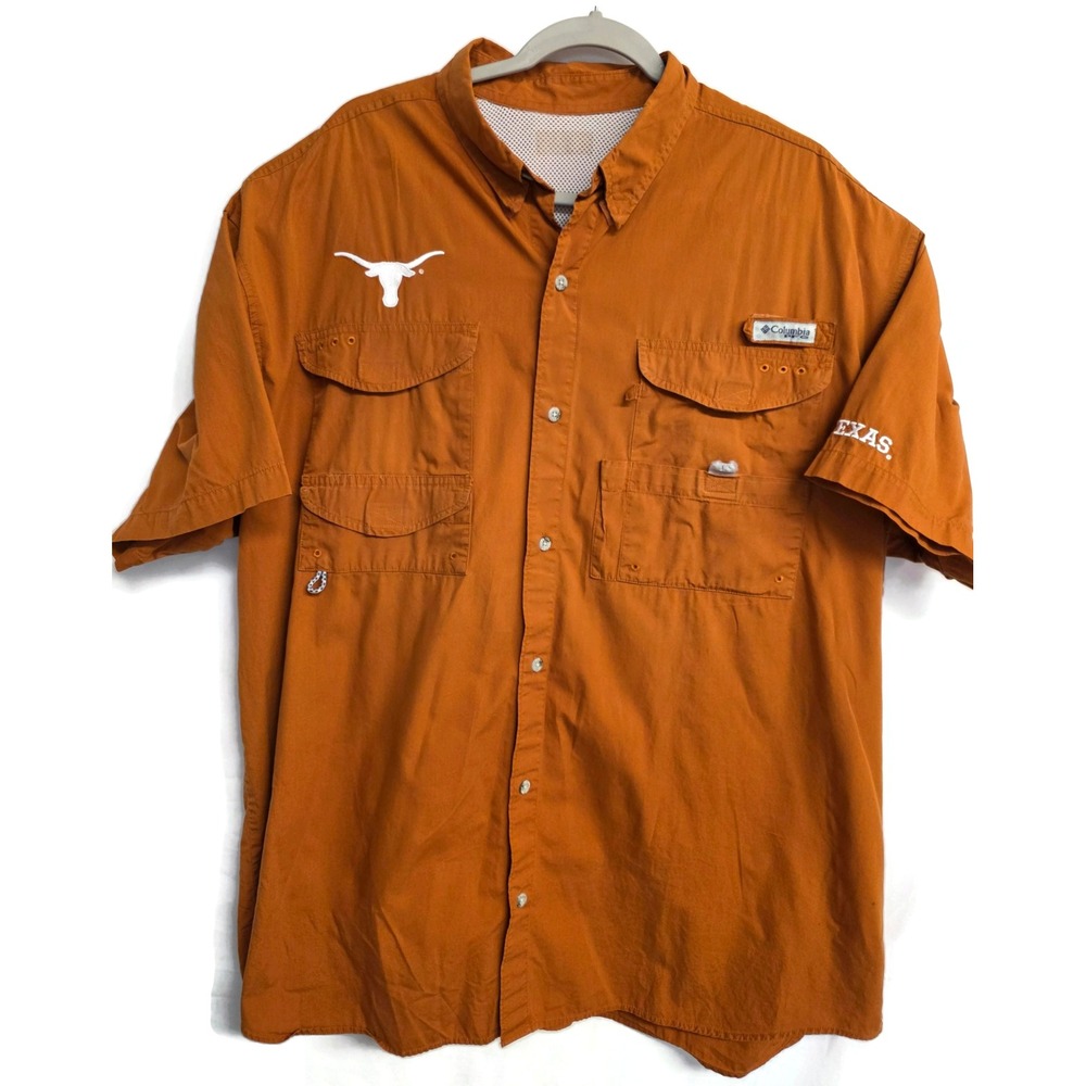 Columbia PFG Texas Longhorns Burnt Orange Short Sleeve Fishing Shirt Mens XL